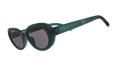 Three-quarter-angle view of translucent dark green Beat G sunglasses with black non-reflective lenses.