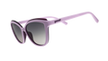 Three-quarter-angle view of lavender cat-eye Pounce G sunglasses with dark purple accents and dark gray gradient lenses.