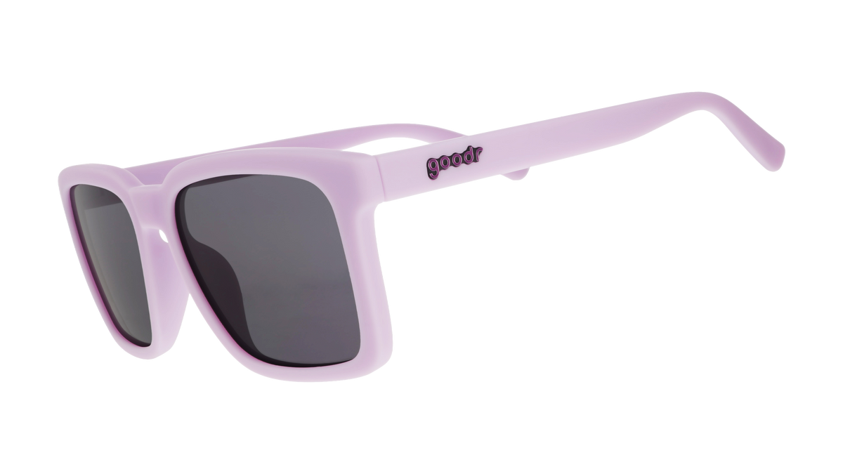 Three-quarter-angle view of lavender Slate G sunglasses with black non-reflective lenses.
