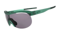 Three-quarter-angle view of translucent dark green Sonic G curved shield sunglasses with vented black non-reflective lenses.