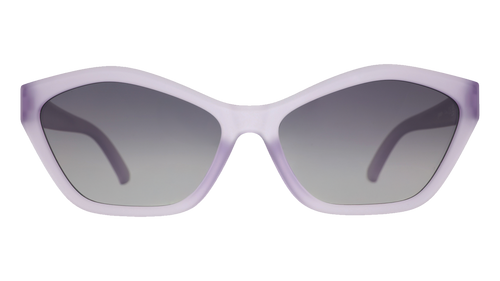Front view of translucent pale purple geometric cat-eye Deco G sunglasses with black gradient lenses.