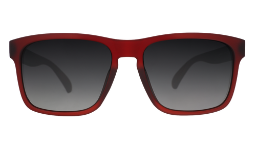 Front view of dark red Grand G frames and black gradient lenses.