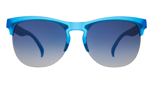 Front view of translucent blue half-rim Avant G sunglasses with blue gradient lenses.