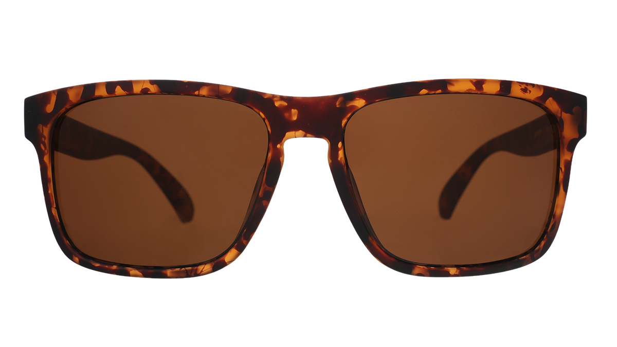 Front view of brown tortoiseshell Grand Gs with brown non-reflective lenses.