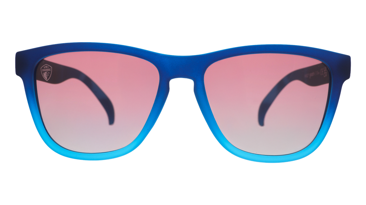 Front view of Atlantic blue sunglasses with rose gradient lenses.