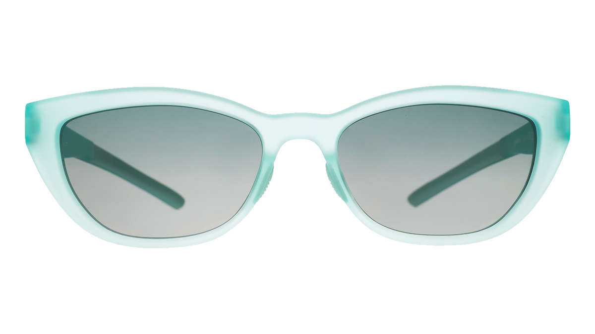 Front view of translucent pale green Cheetah G sunglasses with green gradient lenses.