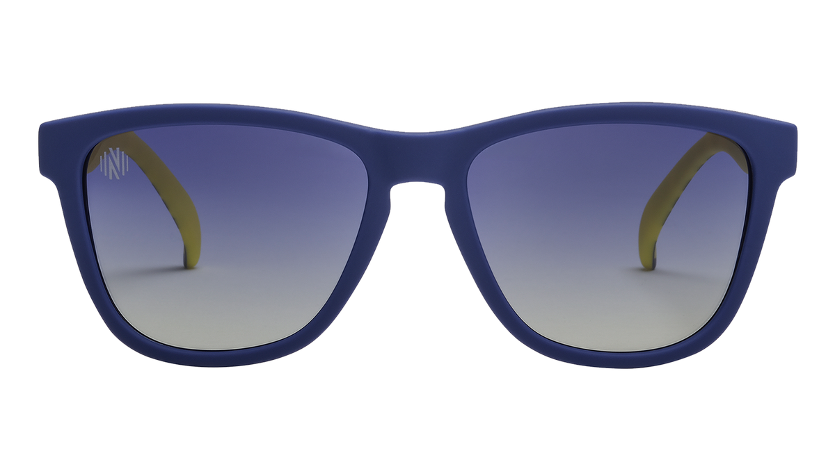 Front view of Major League Soccer Nashville SC shades. Blue front frame. Blue gradient lenses.