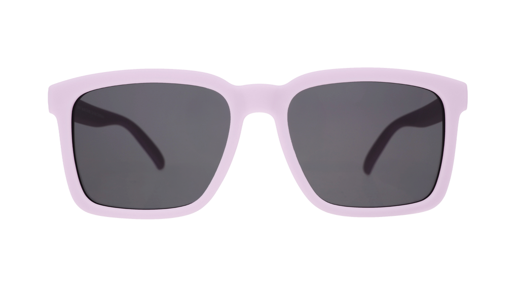 Front view of lavender square Slate G sunglasses with black non-reflective lenses.