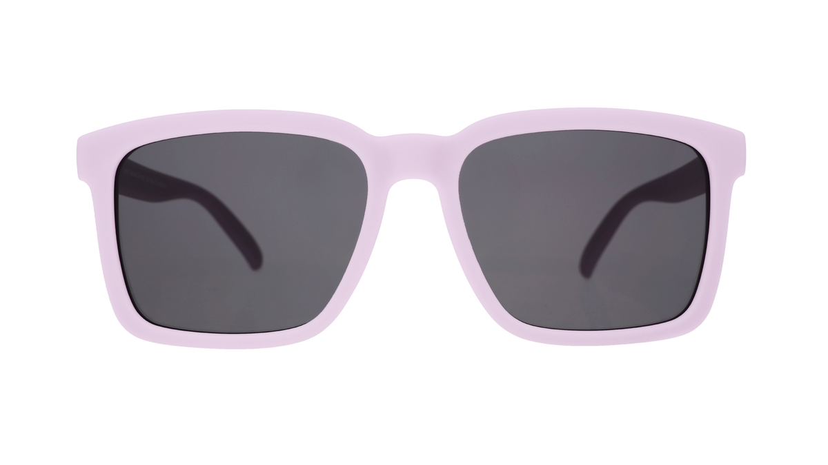 Front view of lavender square Slate G sunglasses with black non-reflective lenses.