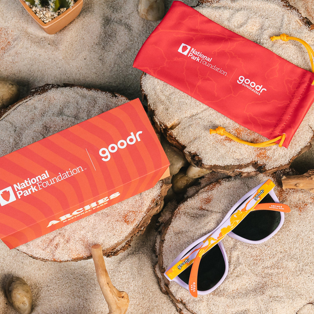 Purple and orange goodr National Park Foundation sunglasses