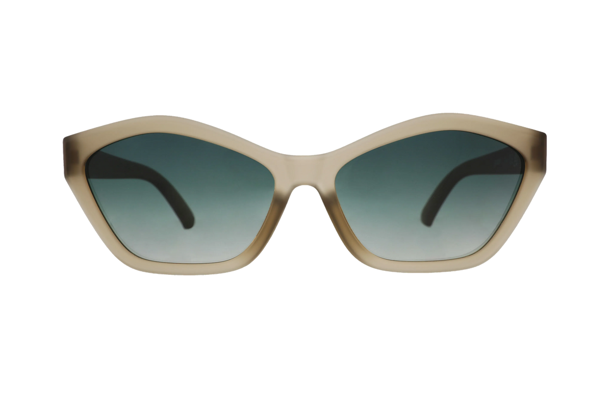 Beige sunglasses with gradient lenses on a white background